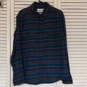 Goodfellow & Co Men's Casual Striped Shirt - Navy and Tan